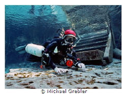Portrait of a side-mount cave diver at Ginnie Cavern, Flo... by Michael Grebler 